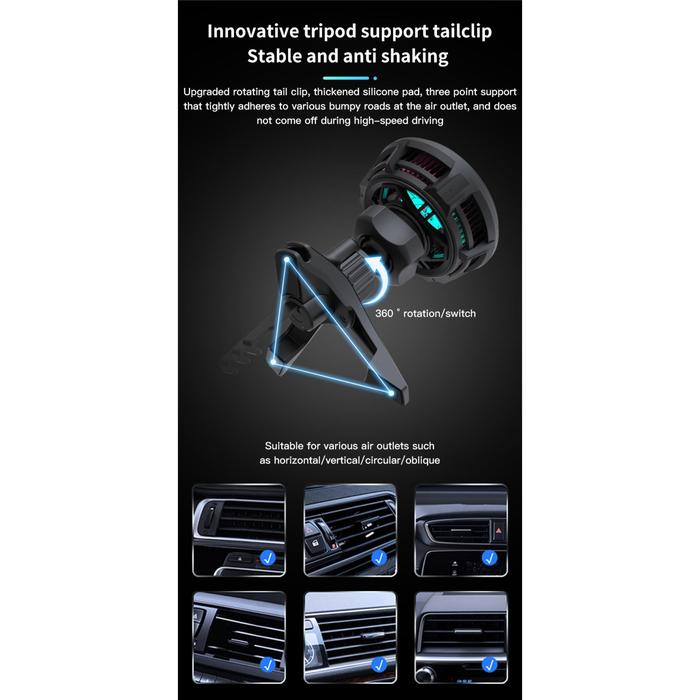 Magnetic Car Phone Holder+QC3.0 Wireless Charger+Cooler Air Outlet