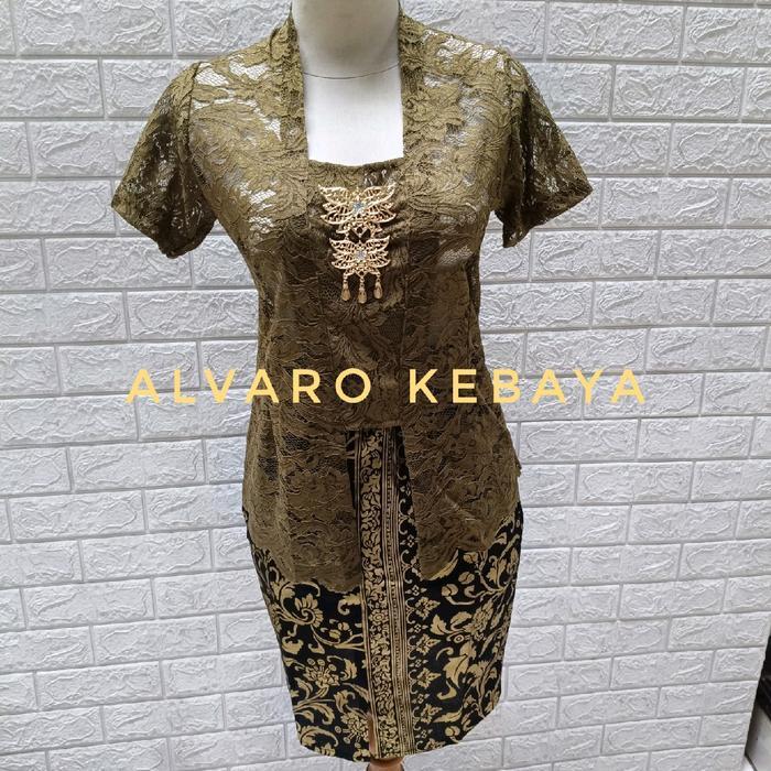 Set Kebaya Lengan Pendek Brokat Pendek Strait Kutu Modern Rok Span Setelan Murah Midi Wanita 1 Kutu 