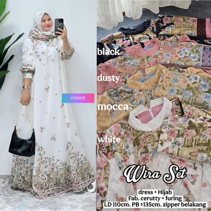 Gamis muslim wira set hijab cerutty full furing maxi dress premium