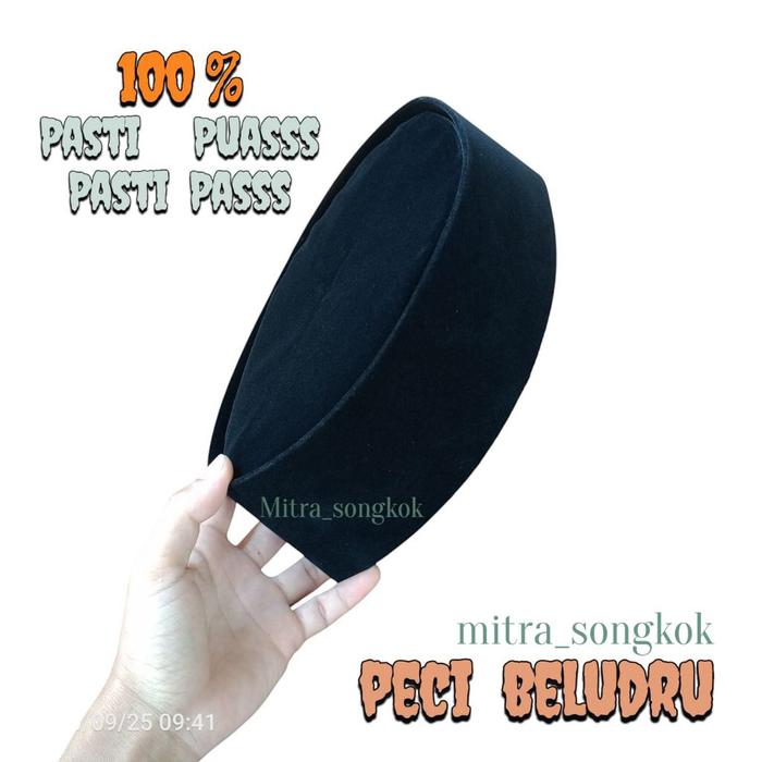 Safitiri Peci Songkok Kopiah Hitam Polos Non Ac Bahan Beludru Tinggi 9  Berkualitas Muslim  Harga  A