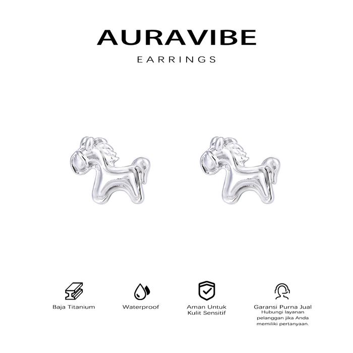 AURA VIBE Anting Kuda Kayu "Kekayaan Instan" untuk Pria dan Wanita Aksesori Fesyen Mewah Baja Titani