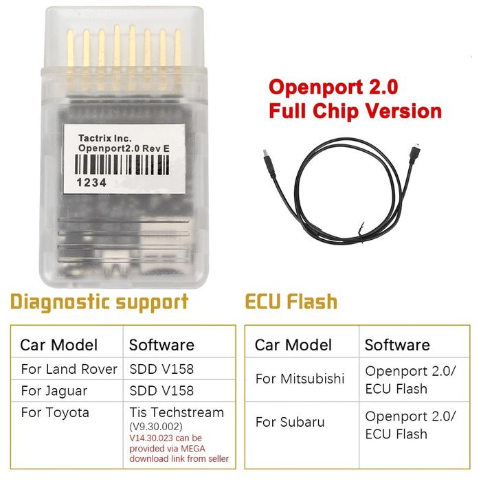 ECU FLASH OBD2 OBDII Connector Car Diagnostic Tool Tactrix Openport