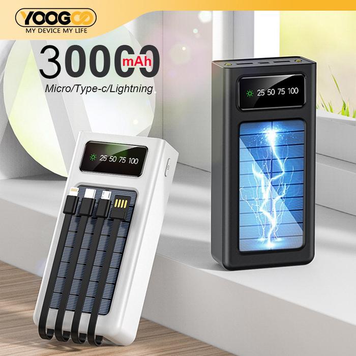 30000mAh Solar PowerBank Charger USB Ports Power Bank with Charge Cable Micro Type-c Lightning