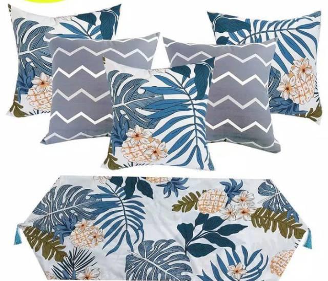 SATU SET 5 SARUNG BANTAL SOFA +1 TAPLAK MEJA untuk sofa ruang tamu