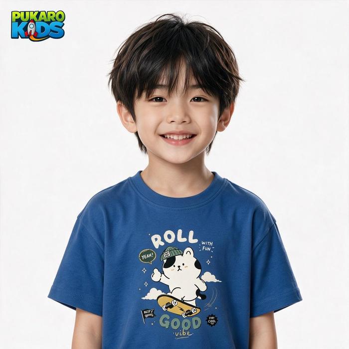 PUKARO KIDS - Kaos Oblong Anak Motif Cat Roll with Fun - Gaya Lucu PKR24A