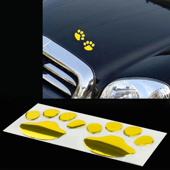 2 buah stiker mobil Desain keren Paw Print 3D hewan anjing kucing