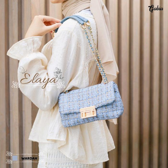 Gabia Elaya Bag Tas Selempang Wanita Rajut X Chocoly Hitam Navy Coklat Tua Wardah Lavender Krem Cara