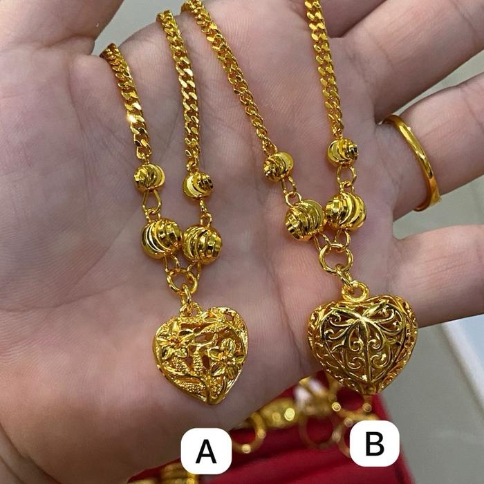 Kalung medan kaca liontin love Barbie panjang 50cm