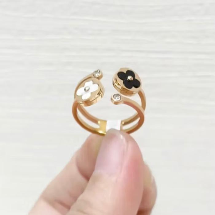 Cincin vc tingkat mata bunga hitam putih titanium
