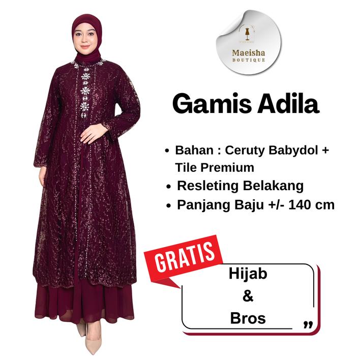 Gamis Adila Free Hijab dan Bros I Dress Modern I Gamis Terbaru I Gamis Wanita Pesta I Gamis Tile Teb