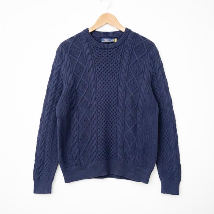Sweater POLO Ralph Lauren Cableknit Rajut Pria Motif Kepang
