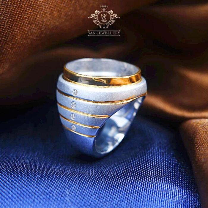 Cincin Perak pria dengan Batu Akik Asli - Model Emban