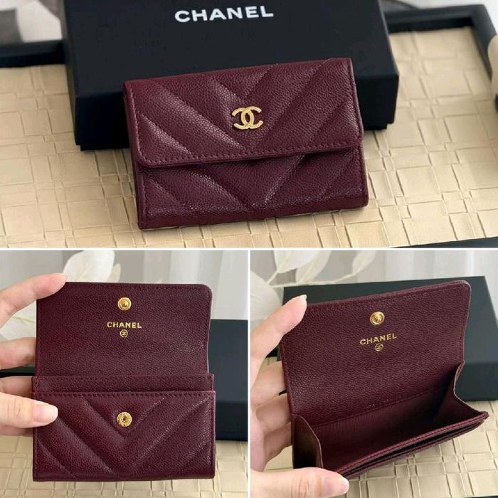 Chanel Classic Flap Card Wallet Dark Burgundy GHW