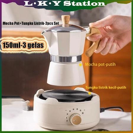 Set Mocha Pot Espresso Pot Moca Pot Tungku Listrik Set Mesin Gerinda Manual Mocha Coffee Pot Teko Ko