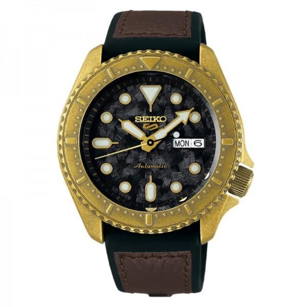 Seiko SRPE80K1 Seiko 5 Automatic Gold Brown Strap Jam Tangan Pria