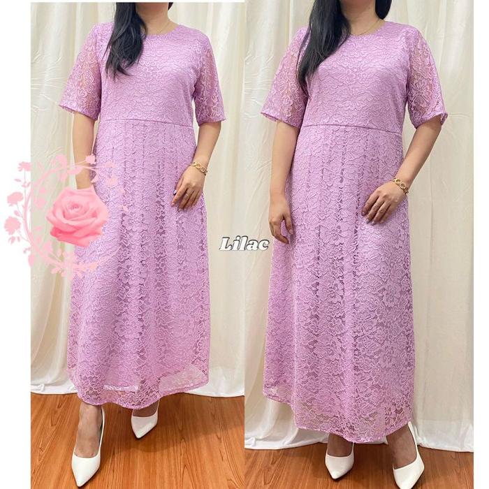 Dress party brukat ungu / Dress Lilac wanita / Dress natal terlaris / Aneka dress brokat warna laven