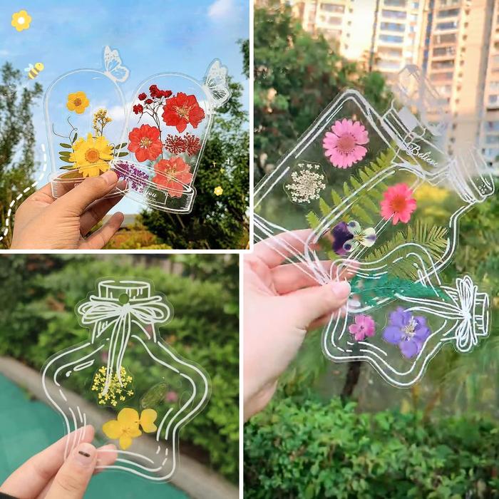 Bookmark DIY transparan, bookmark bunga kering, pembuat bookmark