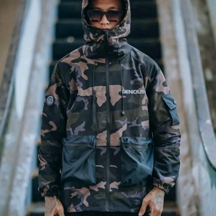 jaket semi parka outdoor pria waterproof loreng gropcore bomber , parka , parasut motor tebal