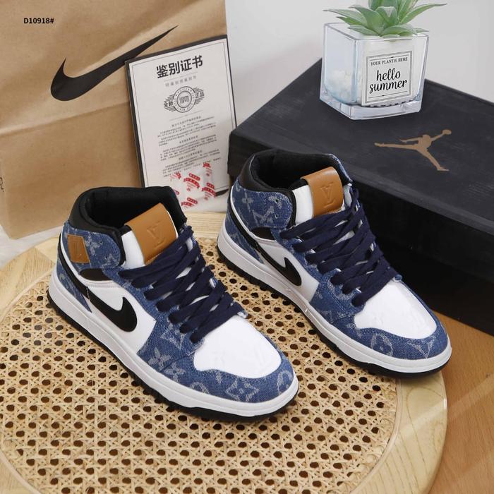 Sepatu LV X Nike AJ Air Jordan 1 Low With Rubber Logo Women Sneakers D10918 Semi Platinum