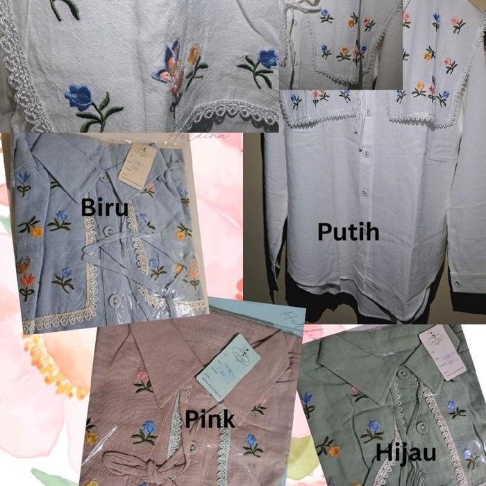 Kemeja nakeya bordir dengan tali tengah lengan panjang warna pink bukan gayung pink