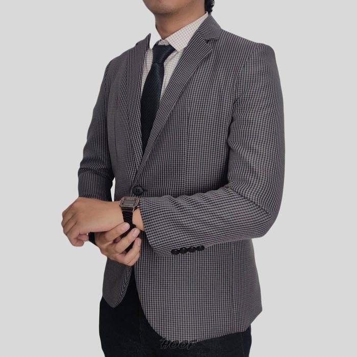Hoof Blazer Pria Casual Motif Tartan Slimfit Hunstmen Pasti Ori