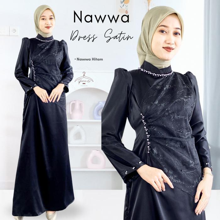(Msb) Nawwa Dress Maxi Gaun Pesta Kondangan Gamis Lebaran Atasan Wanita Mix Brokat Bridesmaid Satin 
