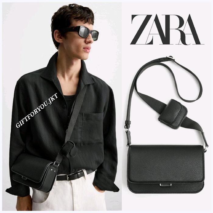 Tas Selempang Pria Zara Man Textured Crossbody Bag Original Cowok Laki Laki Men