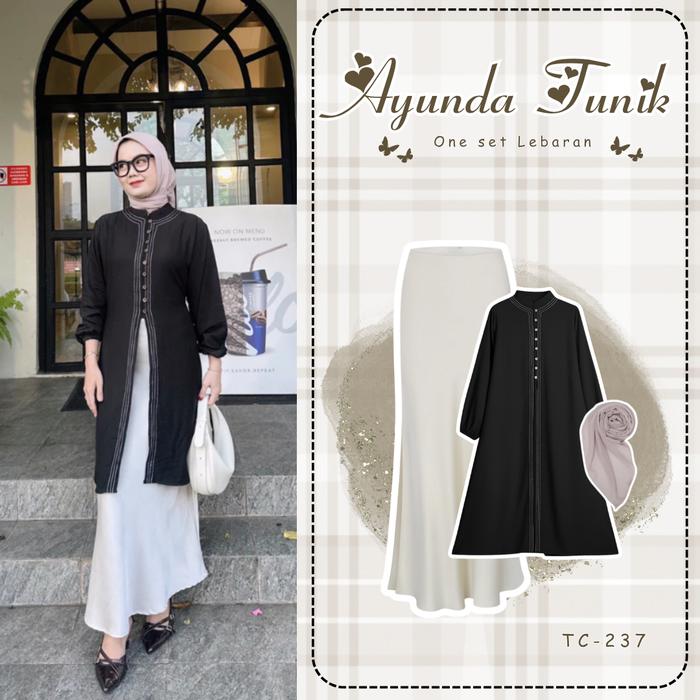 Ayunda Tunik Outfit Bukber Remaja Kekinian SET TC-237 SCUBA PREMIUM Rok Duyung & Bella Square Hijab 