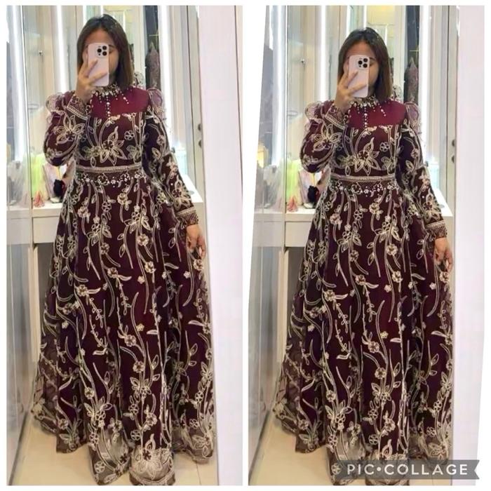 Gamis dress sakura bahan Tile bordir
