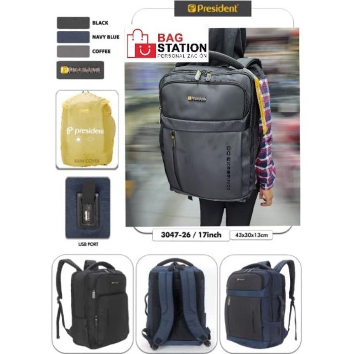 Tas Ransel Laptop President Usb Original Backpack President Usb Tas Punggung Pria Wanita