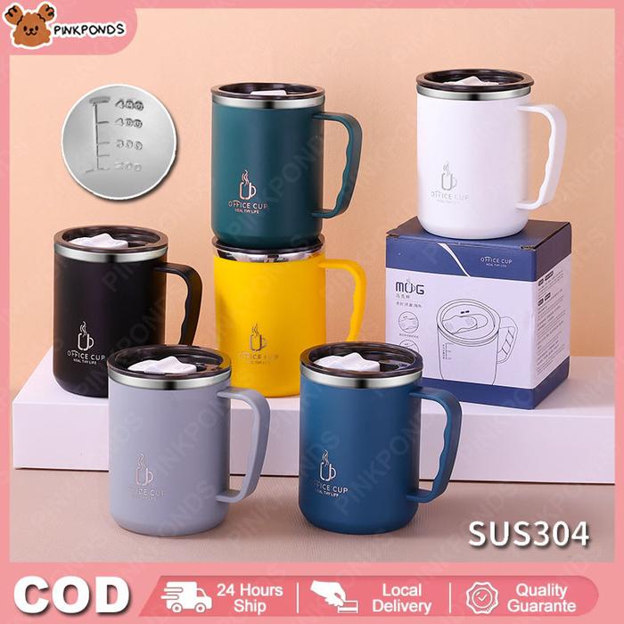 500ml 304 Mug Kopi Tahan Tumpahan Baja Tahan KaratMug Cantik Termos Kopi Dengan Penutup