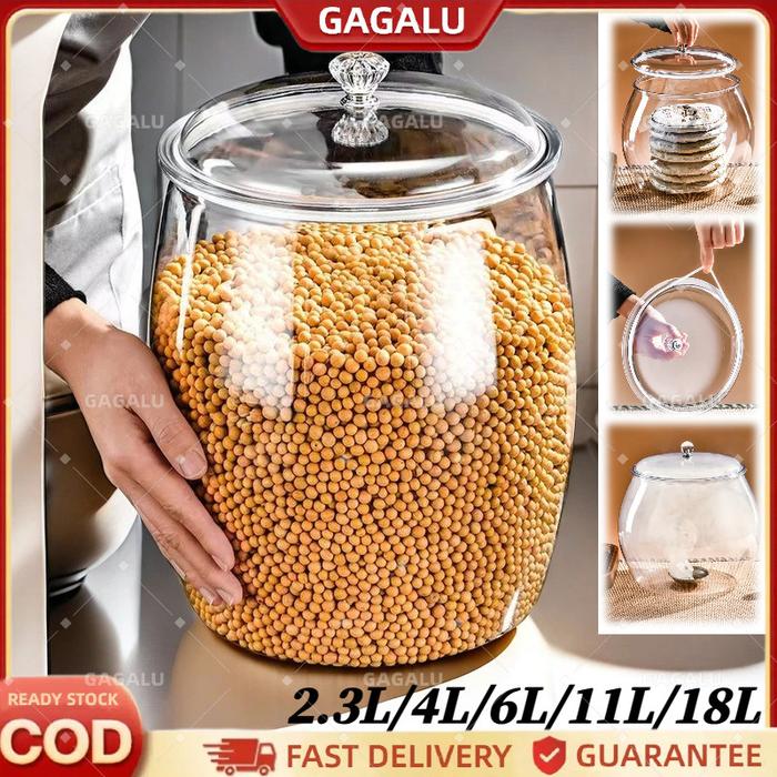 GAGALU 18L Wadah Plastik Kedap Udara Kapasitas Besar / Toples Transparan Anti Bocor / Kaleng Tertutu