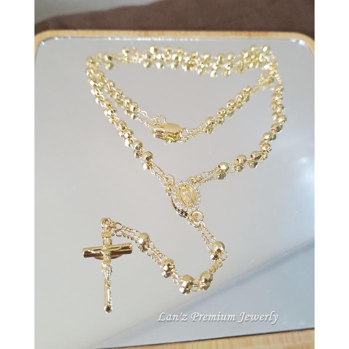 TERLARIS Kalung Rosario Maria Guadalupe Salib Emas Titanium