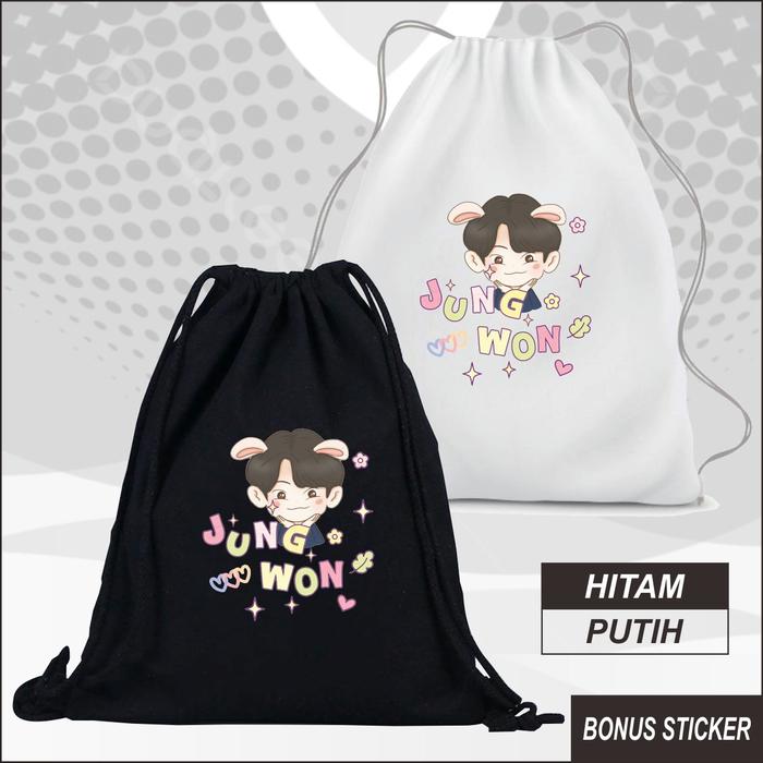 Tas Serut Stringbag Kanvas Tebal Jungwon Enhypen Kpop Korea Lucu Chibi
