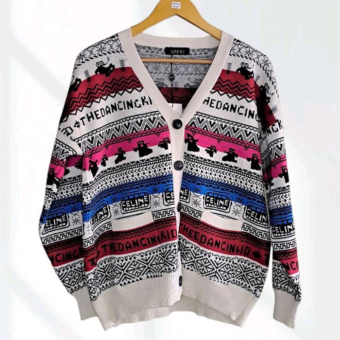 Cardigan Celine Motif Unik Warna-warni Wanita