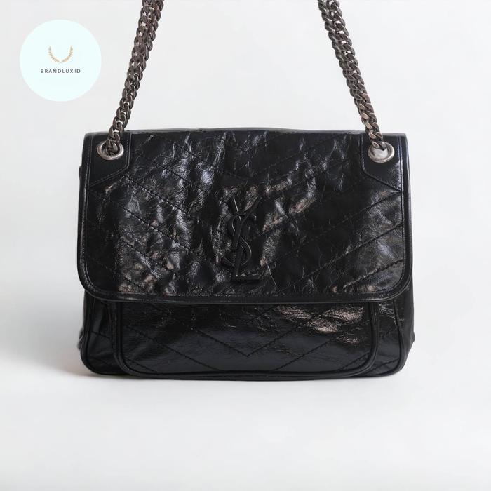 SAINT LAURENT YSL NIKI MEDIUM SHOULDER BAG IN BLACK RHW