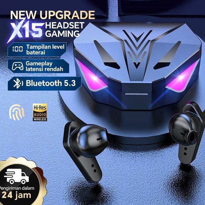 Headset Bluetooth Gaming TWS X15 Bluetooth V5.2 LED Smart Display Headset Nirkabel - T23