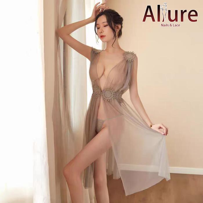 ALLURE [Pengiriman Rahasia] Setelan Piyama Seksi dengan Renda, Dua Potong Tanktop Katun lingering ho