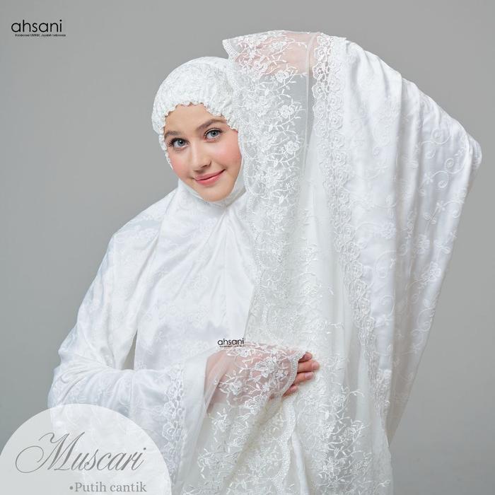Mukena Ahsani STB01 Rukuh Dewasa Putih Sutra Bordir ORI Renda Mewah
