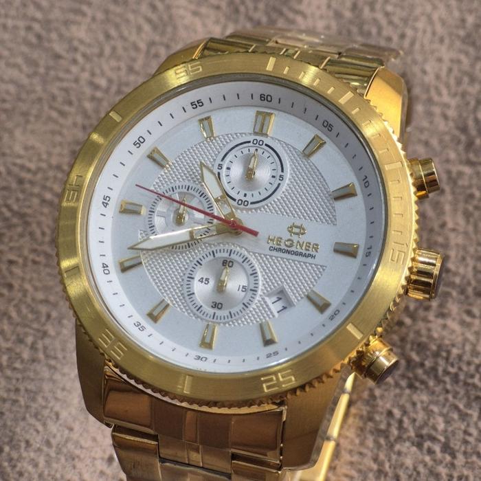 Hegner HW 1675 G-3 Chronograph Jam Tangan Pria Stainless Steel Gold White