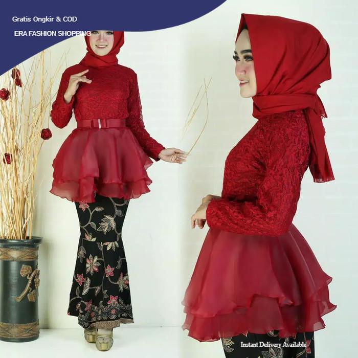 Baju ORGANZA DUYUNG MARON SL Wanita Brukat Maroon Fashion Kekinian Ramadhan Lebaran 2025 Muslim Bati