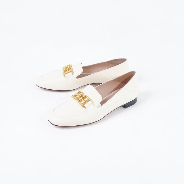 Sepatu BALLY ELLAH BB GOLD IVORY WHITE CALF SKIN FLAT SHOES 100% ORIGINAL