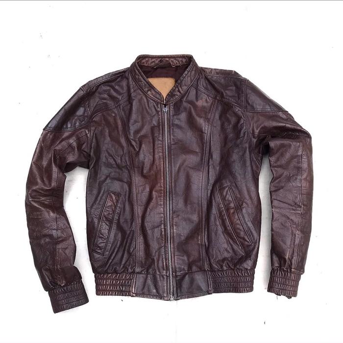 Vintage Stadium Helmet project 8 Leather Sport Bike Jacket Wine Brown Colorway Genuine leather Si