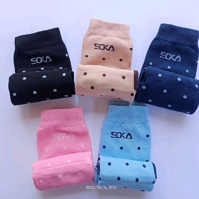 Kaos Kaki Soka Jempol Muslimah  - Essentials Polkadot Motif Wanita Pria Panjang Hitam Dewasa