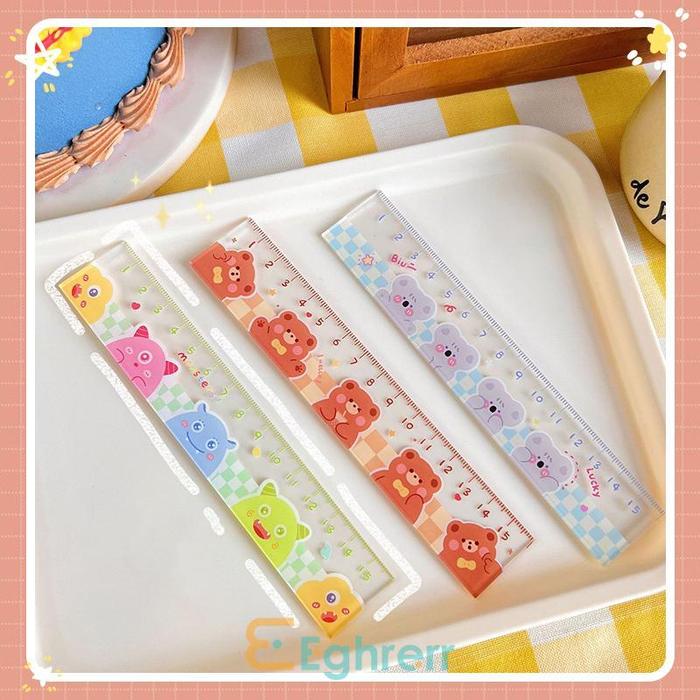 ✨EG-Penggaris Pola Kartun Lucu  15cm Bear Rabbit Ruler Multifungsi Diy Alat Gambar Siswa Kartun Peng