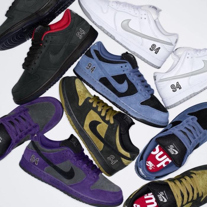 Supreme x Nike SB Dunk Low 94 Blue Ocean Fog Purple Ink Black White Silver Camper Green (100% Authen