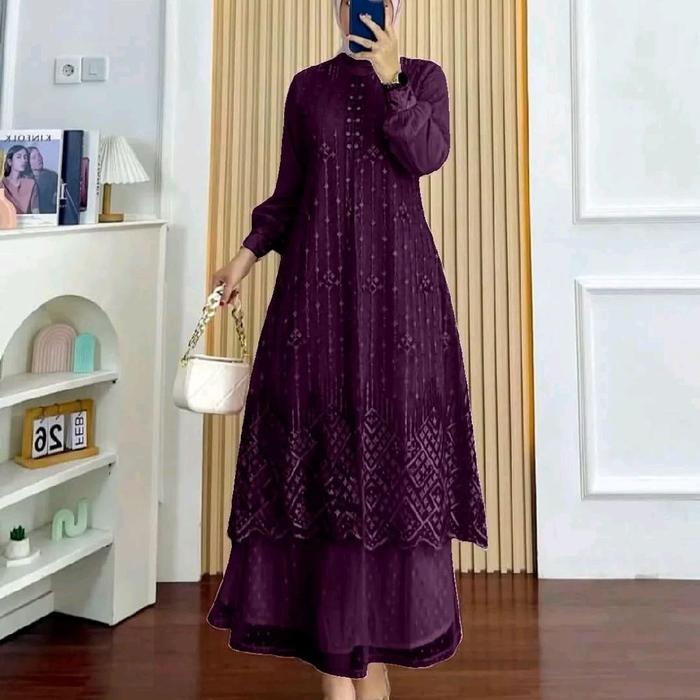 COD - Laila Dress Wanita Dewasa Muslim Pesta Kondangan Gamis Brukat Lebaran Terlaris 2025 Gamis Mewa