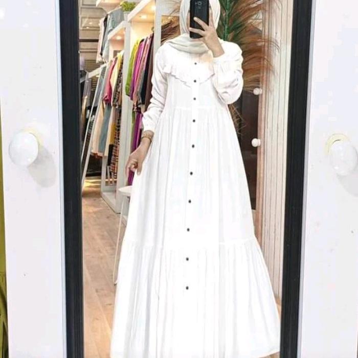 Gamis Putih Polos Cantik Maiza RA Terbaru untuk Wanita Muslim Melar Nyaman