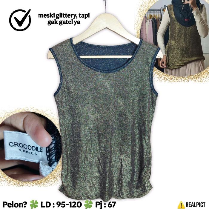 CROCODILE LADIES Tanktop Glitter Size M L Gold Hitam Black Kutungan Blouse Baju Atasan Wanita Dewasa