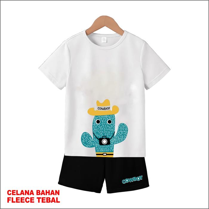 Setelan Baju Lengan Pendek Anak Laki Laki Perempuan SET Pendek Kaos Anak Motif kartun  kaktus